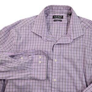 Lauren Ralph Lauren Dress Shirt Mens 17.5 36/37 Purple Check Slim Fit Stretch
